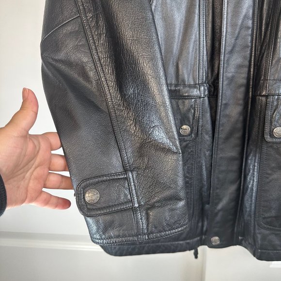 Vintage 90's Oversized Wilsons Leather Black Heavyweight Utility Jacket - Picture 9 of 14